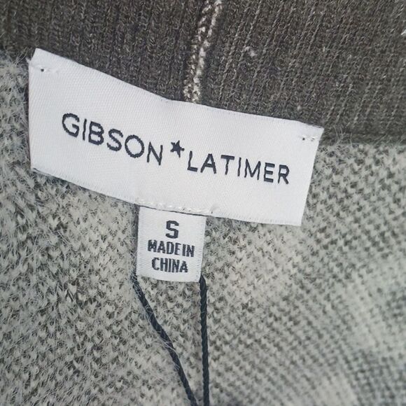 Gibson * Latimer Women' army green leopard print open front sweater/cardigan (S) - Picture 8 of 12